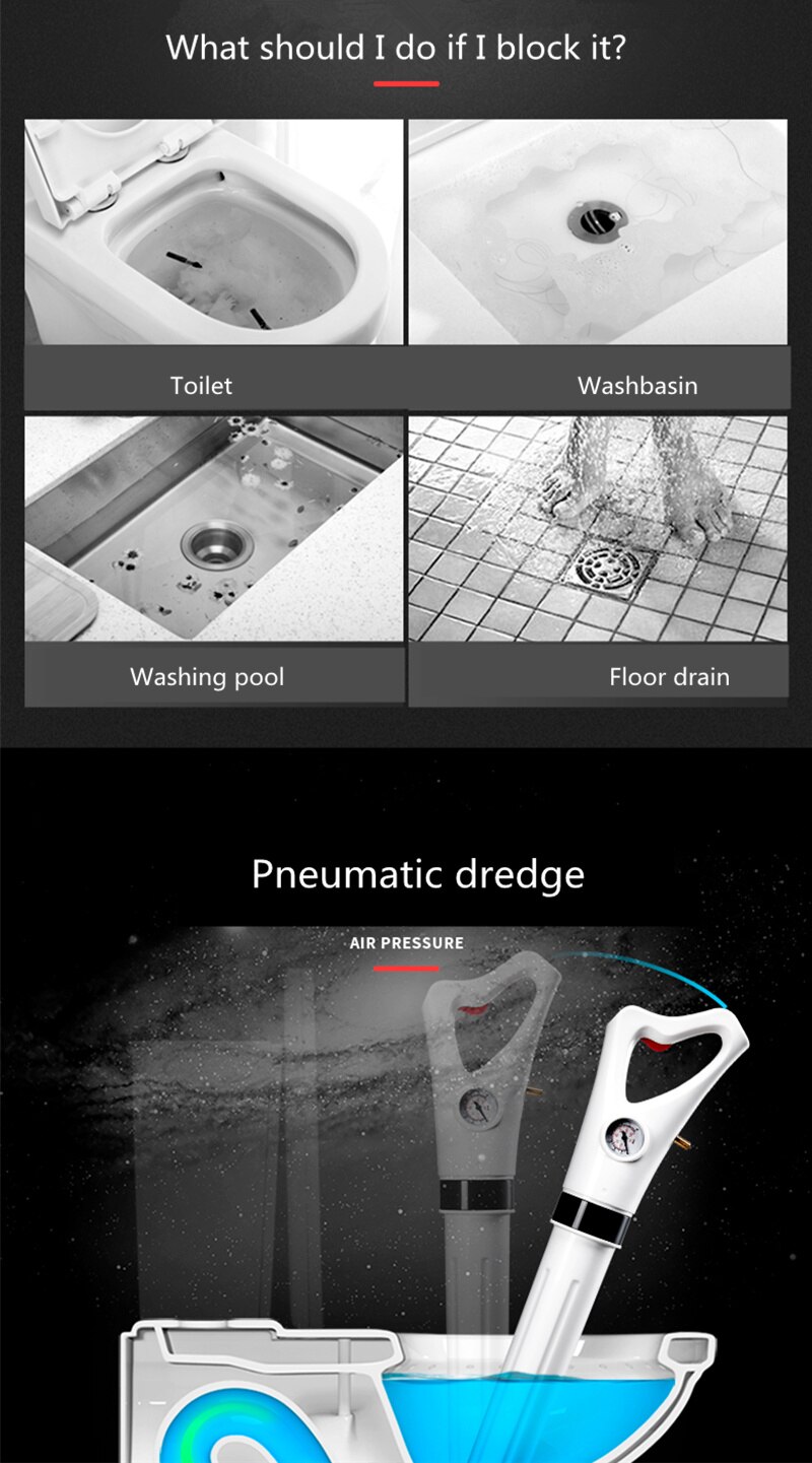 Toilet Dredge Sewer Household Artifact WC Pipeline Blockage Tool Suction High Pressure Pneumatic One Shot