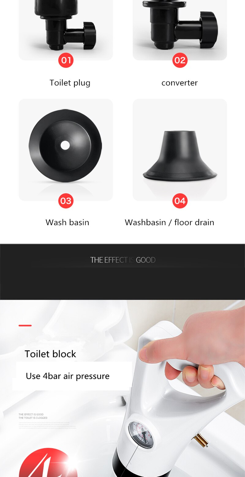 Toilet Dredge Sewer Household Artifact WC Pipeline Blockage Tool Suction High Pressure Pneumatic One Shot