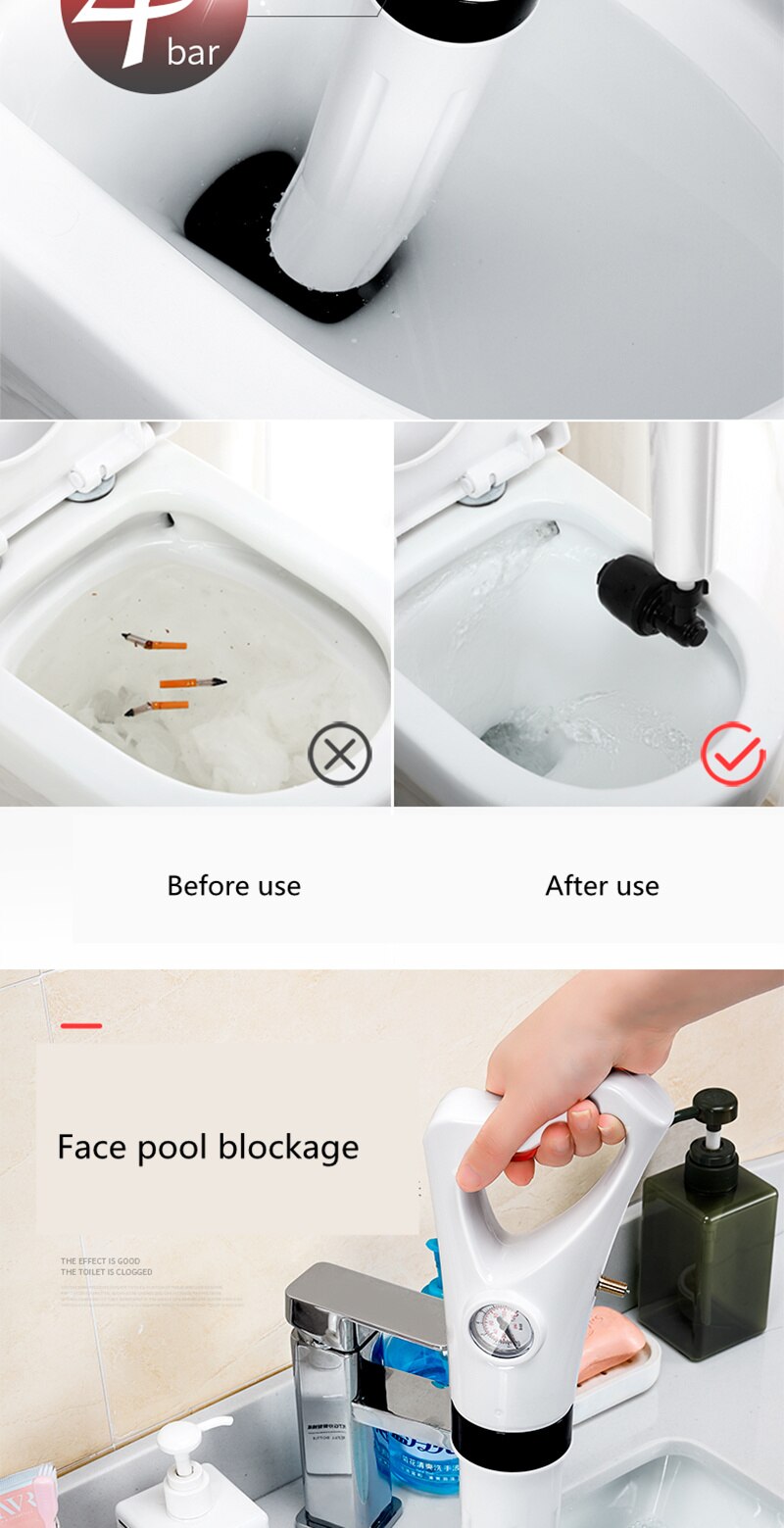 Toilet Dredge Sewer Household Artifact WC Pipeline Blockage Tool Suction High Pressure Pneumatic One Shot