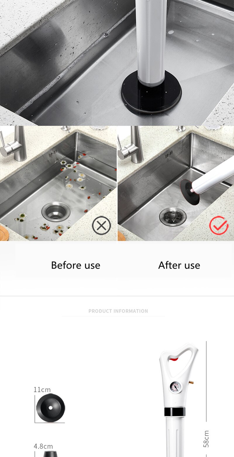 Toilet Dredge Sewer Household Artifact WC Pipeline Blockage Tool Suction High Pressure Pneumatic One Shot