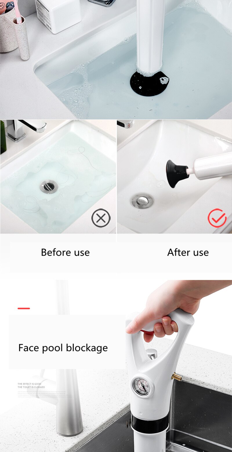 Toilet Dredge Sewer Household Artifact WC Pipeline Blockage Tool Suction High Pressure Pneumatic One Shot