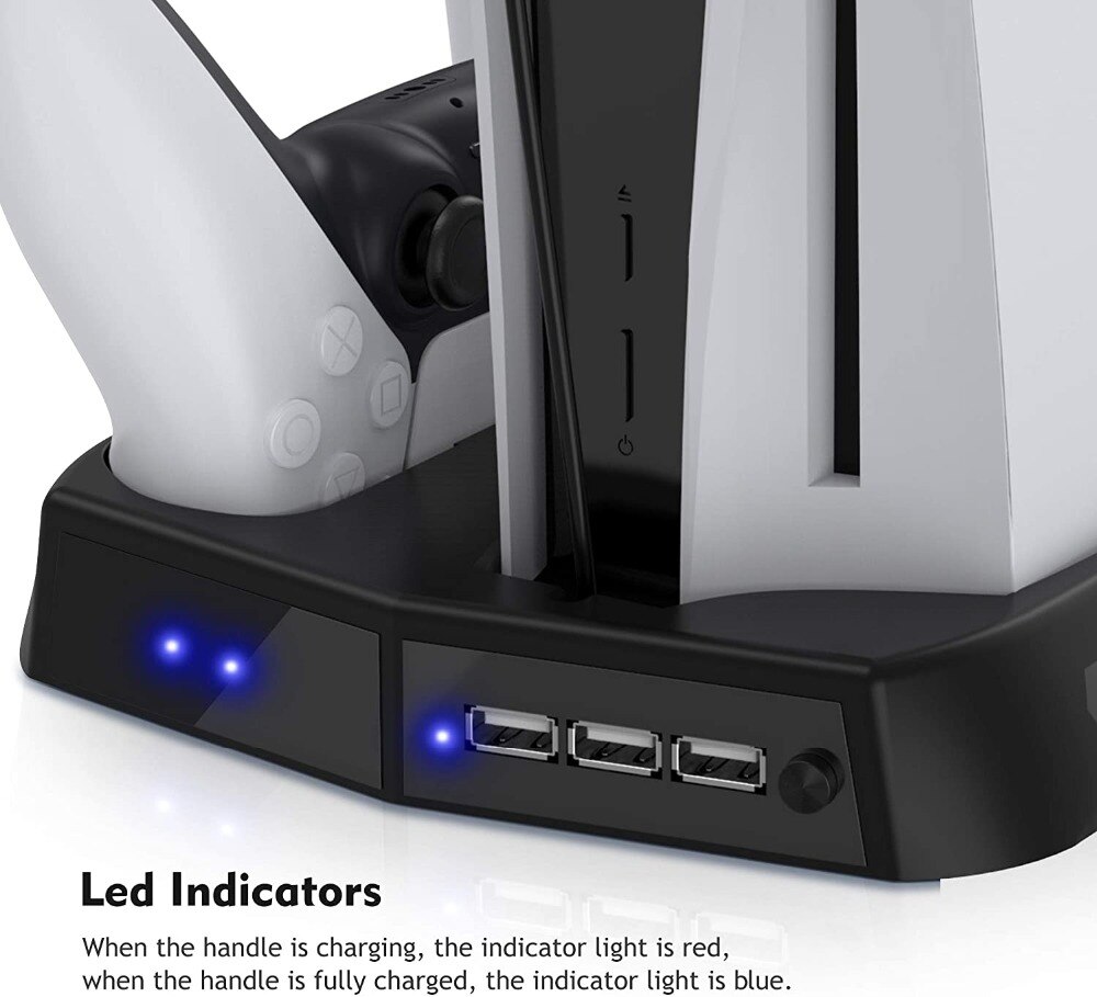 For PS5 Vertical Cooling Fan Stand Digital Edition with 14 Game Slot 3 Hub Port Dual Controller Charging Station Charger for PS5